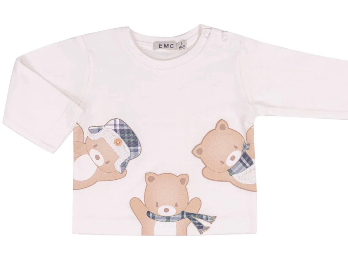 T-SHIRT BIMBO EMC BIANCA CON ORSETTI E SCIARPE A QUADRI