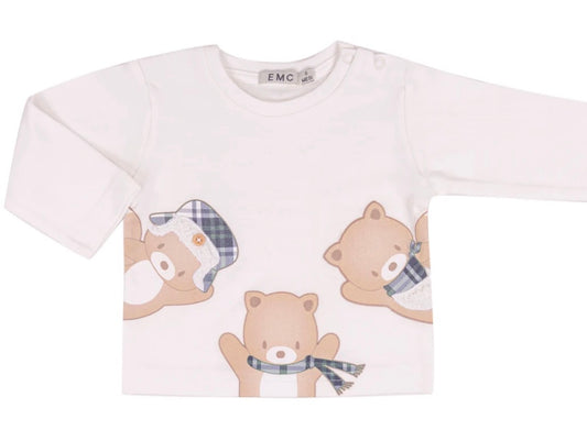 T-SHIRT BIMBO EMC BIANCA CON ORSETTI E SCIARPE A QUADRI